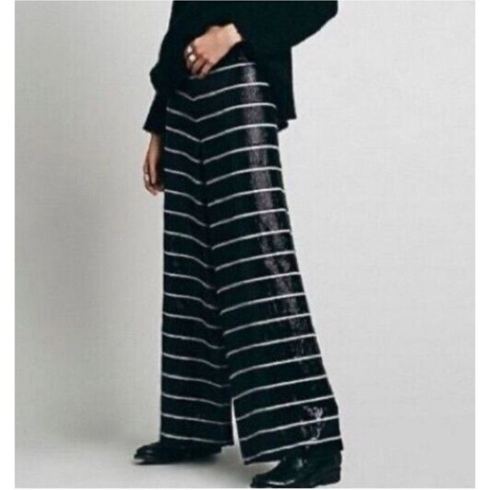 FREE PEOPLE NEW ROMANTICS Pants 4 Full Sequin Wide Leg‎ Back Middle Zipper